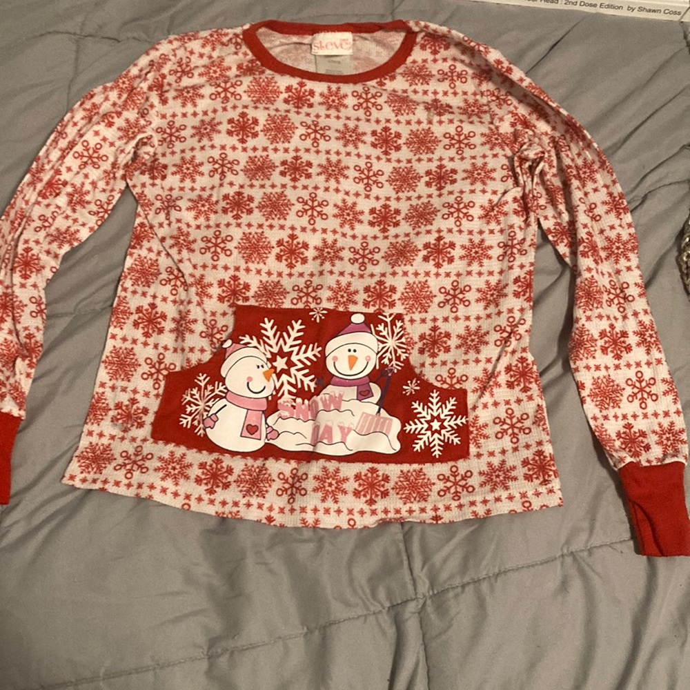Red and White Kid's Large Christmas Long Sleeve Shirt